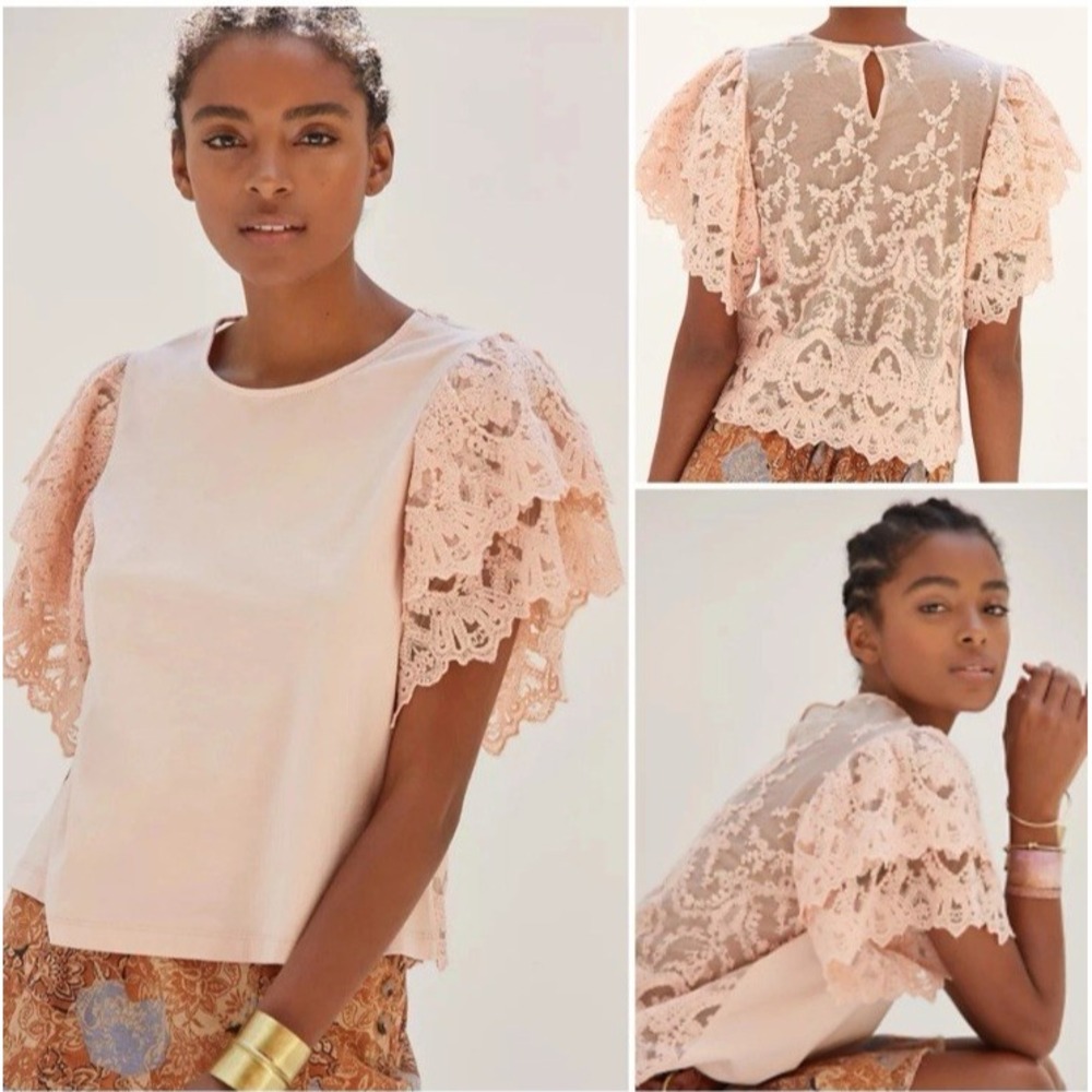 NWT‎ Anthropologie Forever That Girl Lace Back Pink Top Sz M